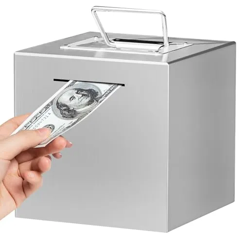 WANDGU Spardose Edelstahl: Sicheres Sparkasse für Kinder aus Metall, Safe Sparschwein zur Wiederverwendung, Spardose Groß mit Einem Griff(15cm*15cm*15cm)