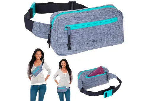 ELEPHANT Bauchtasche Grau-Türkis 13027 - Gürteltasche für Outdoor-Aktivitäten, windabweisend und pflegeleicht, ideal zum Joggen oder Wandern. Mit praktischem Handyfach und verstellbarem Gurt.
