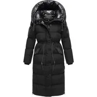 Navahoo Damen Langer Wintermantel Knusperherz 14 Black Gr. XS - Stylisher Steppmantel mit edlem Materialmix, wasserabweisend und winddicht. Taillierte Passform und verstellbare Kapuze bieten Komfort und Schutz an kalten Tagen. Perfekt für urbane Looks und den Alltag.