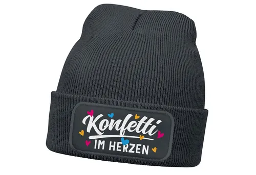 MoonWorks Strickmütze Damen Beanie mit Patch Strickmütze mit Spruch Fasching Karneval Party