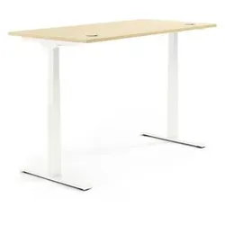 Schreibtisch 1200x605-1255x800mm mit Ahornplatte und weißem Gestell