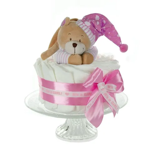 dubistda-WINDELTORTEN- Neugeborenen-Geschenkset Windeltorte IT´S A GIRL (Spieluhr Bär 