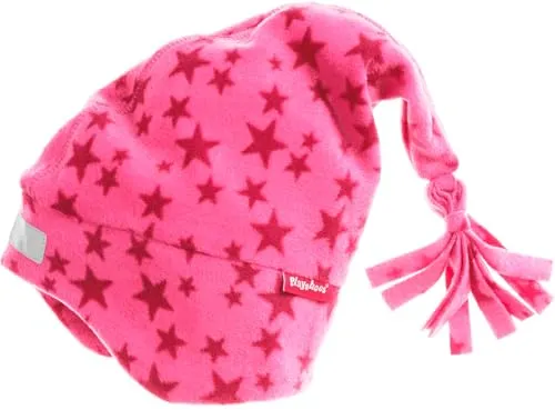 Playshoes Unisex Kinder Fleece-Mütze Wintermütze, Zipfelmütze pink Sterne, 49cm