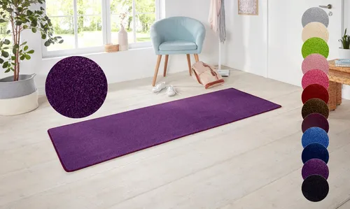 Hanse Home Nasty Läufer – Flauschiger Kurzflor Teppich in Uni Violett, 80x300cm - Läufer für Flur, Küche, Wohnzimmer, Schlafzimmer und mehr, strapazierfähig und leicht zu reinigen dank 100% Polypropylen, ideal für Fußbodenheizungen.