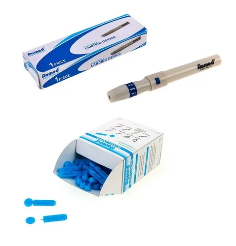 Romed Lanzetten Blutlanzetten für Stechautomat + Stechautomat, 100 St., Romed Blutlanzetten + Romed Stechautomat