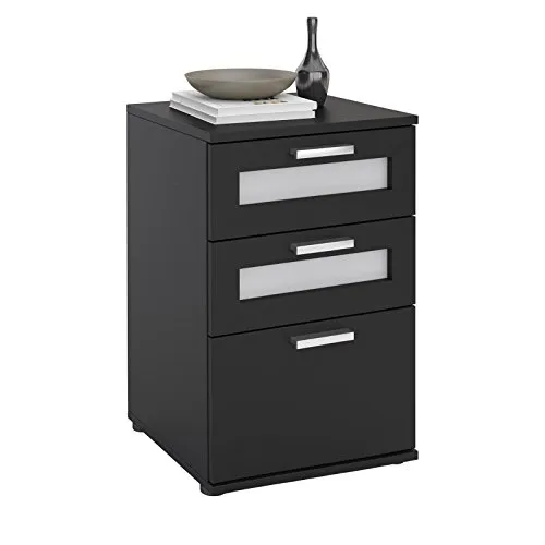 Caro-Möbel Nachttisch MARIKE für Boxspringbetten - Elegante Nachtkommode in Schwarz mit 3 geräumigen Schubladen, ideal für Boxspringbetten. Pflegeleichte Oberfläche und stilvolle Glaseinsätze sorgen für ein modernes Ambiente.