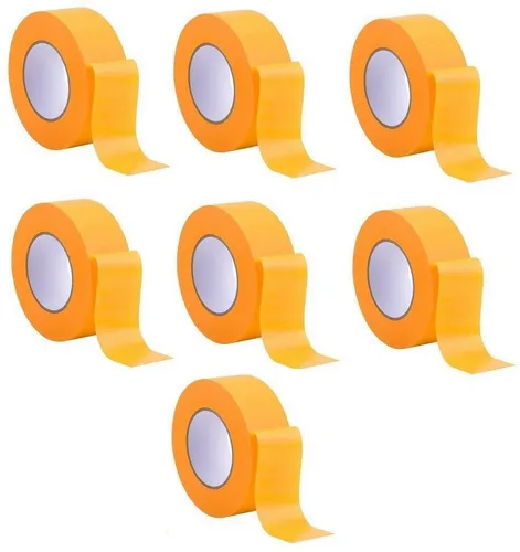 BAYLI Kreppband 7er Set - Profi Goldband Klebeband 50 m x 40 mm - Malerzubehör: 7 Rollen Profi Goldband für präzise Farbkanten, hitzebeständig und wasserfest, ideal für innen und außen.