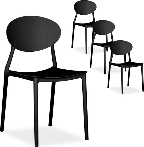 Homestyle4u Gartenstuhl schwarz 4er Set - stapelbar und wetterfest - Gartenstühle aus robustem Kunststoff, ideal für Outdoor und Indoor. Stapelbar für platzsparende Lagerung und pflegeleicht für maximalen Komfort. Perfekt für Terrasse, Balkon oder Küche.
