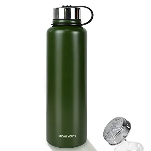 MIGHTYDUTY Thermoskanne 1,5L Trinkflasche Edelstahl 6-24 Stunden Warm und Kühlend Grosse Kapazität Thermoflasche Auslaufsicher für Kaffee & Tee für Outdoor Sports Schule Büro (Grün)