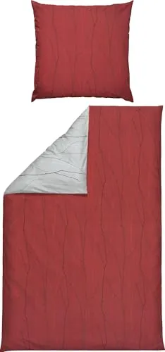 REDBEST Renfrocé Bettwäsche Rankenmuster rot-grau Größe 80x80 cm / 135x200 cm - temperaturausgleichend, strapazierfähig, mit Reißverschluss