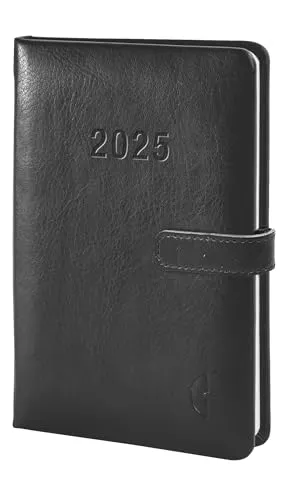 Chronoplan 50825 Buchkalender 2025 - A6 Wochenplaner im handlichen Format, hochwertiges Lederimitat, inklusive Kalender-Infoseiten und flexibler Stiftschlaufe