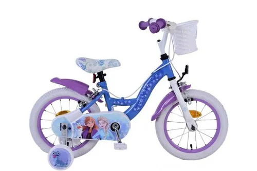 14 Zoll Frozen 2 Mädchenfahrrad - Fahrrad für Mädchen von 3-4 Jahren mit Eiskönigin-Design, ausgestattet mit Fahrradkorb, höhenverstellbarer Sattelstütze und Stützrädern für sicheres Fahren.