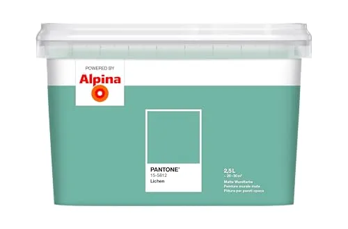 Alpina Wandfarbe Pantone 15-5812 Lichen 2,5l - Mattgrün für kreative Wände - Farben: Hochwertige Wandfarbe in Mattgrün, ideal für Beton, Gipskarton und Putz. Bringen Sie frischen Wind in Ihre Räume mit der eleganten Lichen-Farbe.