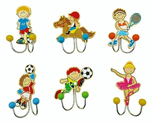 Inware – Set mit 6 Wandhaken / Garderobenhaken, verschiedene Designs