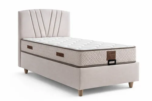 Einzelbett im modernen Stil mit Stauraum in Beige - Ideal für Jugendliche und Erwachsene: Kompaktes Bett (90x190 cm) aus Holz mit praktischem Stauraum. Robuste Qualität und zeitloses Design für jedes Schlafzimmer. Herstellergarantie: 2 Jahre.