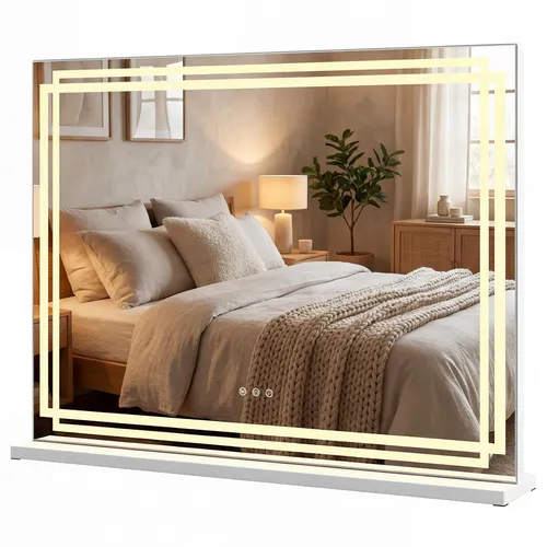 COSTWAY LED Kosmetikspiegel mit 3 dimmbaren Lichtmodi - Eleganter Schminkspiegel mit anpassbarer Beleuchtung und Smart-Touch-Steuerung. Ideal für präzises Make-up und Hautpflege. Der robuste Metallrahmen sorgt für Stabilität und Langlebigkeit.