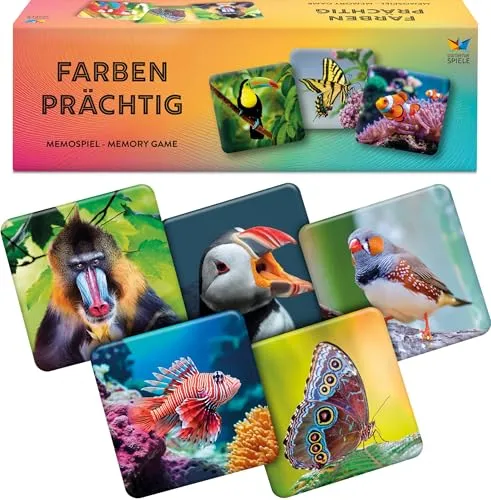 Starnberger Spiele - Farbenprächtig - Memospiel für die ganze Familie - Hochwertiges Memo-Spiel mit 36 tierischen Bildpaaren auf 72 Karten. Fördert spielerisch Gedächtnis und Konzentration für 2–6 Spieler ab 6 Jahren. Ideal als Geschenk und für viele fröhliche Spielrunden!