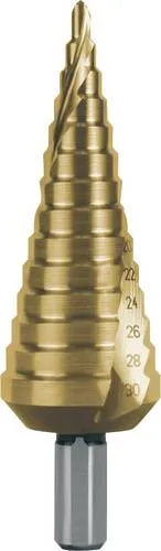 RUKO 101052T Stufenbohrer 4 - 30mm HSS - Bohrer für präzise Metallbearbeitung, mit TiN-Beschichtung für bis zu 400% höhere Standzeit und ideales Entgraten in einem Arbeitsgang.