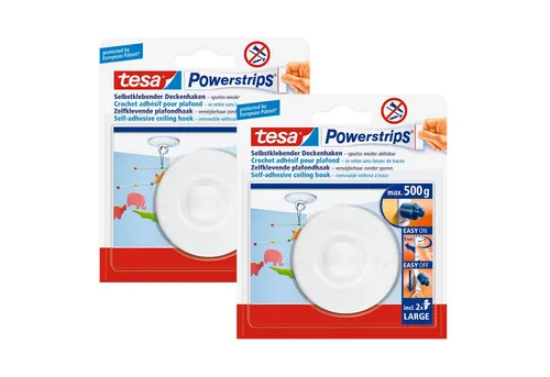 tesa Klebehaken Powerstrips Deckenhaken, Lampen, Dekoration, Lichterketten, Girlanden, (Spar-Set, 2-St., Haken, Powerstrip), Stripes selbstklebend - Haken für die Decke - je max. 500 g