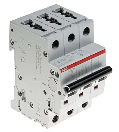 ABB S203M-C25 Sicherungsautomat 10kA 25A C 3p - Trenn- & Lastschalter mit 10 kA Bemessungs-Schaltvermögen, ideal für zuverlässigen Schutz in elektrischen Installationen. Hohe Qualität von ABB, geeignet für AC/DC Anwendungen.