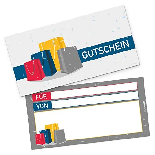 itenga Geschenkgutschein Verpackung I Geschenkkarte I Motiv Shopping/Einkaufstüten I Gutschein I 21,0 x 10,5 cm I Postkarte zum Ausfüllen