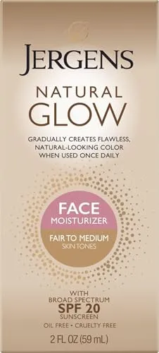 Jergens Natural Glow Ölfreie tägliche Feuchtigkeitscreme für Gesicht mit breitem Spektrum LSF 20, faire bis mittlere Hauttöne, 57 ml