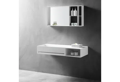 Bernstein Waschbecken TWG62 - 100 cm aus Mineralguss, Weiß matt - Elegantes Waschbecken aus langlebigem Mineralguss, wahlweise in verschiedenen Breiten erhältlich, ideal für moderne Badezimmer.