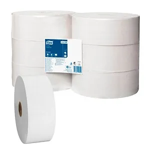 TORK Jumbo-Toilettenpapier T1 Universal 1-lagig - Toilettenpapier aus Recyclingpapier, 6 Rollen mit insgesamt 2.400 Blättern, umweltfreundlich und ideal für stark frequentierte Bereiche.