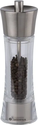Pfeffermühle Aachen 18 cm aus Edelstahl und Acryl von Zassenhaus - Küchenhelfer mit modernem Design, ideal für frisch gemahlenen Pfeffer und optimale Würze in Ihren Gerichten.