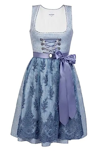 Edelnice Trachtenmode Mini Dirndl Cloe - pastell hellblau mit Pailletten - Elegantes Mini Dirndl aus hochwertigem Jaquardstoff mit filigraner Spitze und Pailletten. Perfekte Passform für bewundernde Blicke bei jedem Anlass!