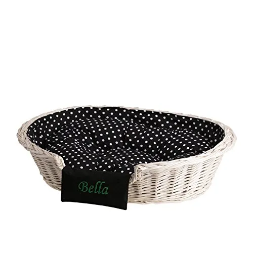 e-wicker24 Hundekorb aus Weide für Hund und Katze Hundebett Katzenbett mit Kissen Tierkorb geflochten Katzenkorb (Personalisiert 80, Creme)