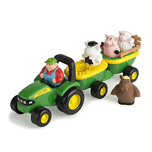 John Deere Heuwagen mit Tiergeräuschen von Britains - Modellfahrzeug mit lustigen Tiergeräuschen (Pferd, Kuh, Schwein, Schaf) und Melodie von „Old McDonald“. Ideal für Kinder ab 18 Monaten, inklusive Batterien.
