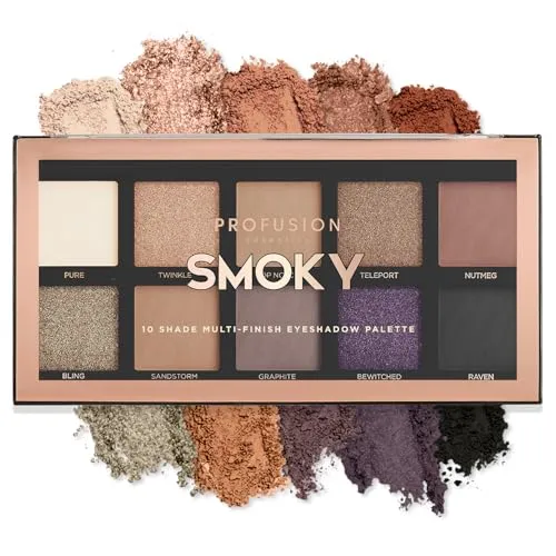 Profusion Cosmetics Lidschatten-Palette mit 10 Farbtönen – hochpigmentierte Multi-Finish-Farben, vegan und tierversuchsfrei, kreieren Sie atemberaubende Looks unterwegs – reisefreundliches und