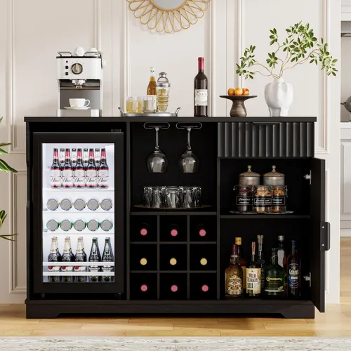 BROTTAR Barschrank mit Kühlschrank und Stauraum im Riffeldesign