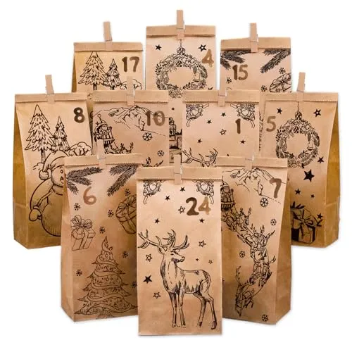 Adventskalender zum Befüllen Kinder, 2025 Adventskalender Selber Befüllen, 24 Pcs DIY Weihnachtskalender Selber Machen, Adventstüten Säckchen, Adventskalendertüten Selbers Basteln für Kind&Erwachsene