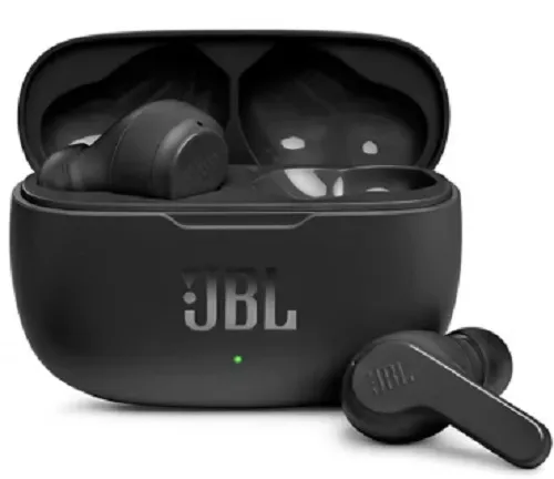 JBL Wave 200 TWS Kopfhörer - Kabellos, Bluetooth, Schwarz - Kopfhörer mit 20 Stunden Spielzeit, IPX2 Schutzklasse und tiefem Bass für ununterbrochenen Musikgenuss. Ideal für unterwegs und beim Sport!