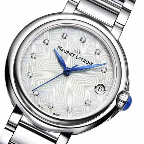 MAURICE LACROIX Fiaba FA1004-SS002-170-1 - Elegante Damen-Armbanduhr mit Perlmutt-Zifferblatt und 11 echten Diamanten, Saphirglas und 2 Jahre Hersteller-Garantie - Swiss Made