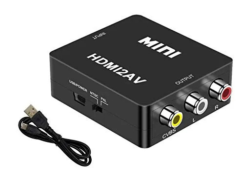 HDMI auf RCA Composite AV CVBS Video Audio Konverter Adapter Unterstützung HDTV, 1080P HDMI auf RCA Adapter für PC/Xbox/PS4/PS3/TV/VHS/DVD/Blu Ray, HDMI auf AV mit USB Kabel