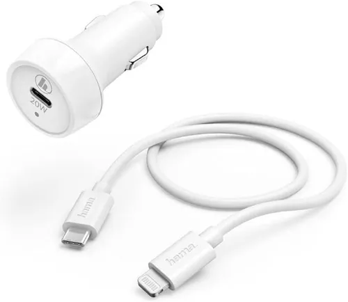 Hama Ladegerät Kfz-Ladeset IOS-Geräte, Power Delivery (PD), 20W, weiß Smartphone-Ladegerät