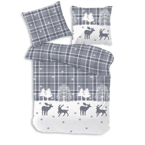 Träumschön Biber Bettwäsche Set 2tlg – Flauschige Winterbettwäsche in Grau mit Rentieren - Bettwäsche-Set aus 100% Baumwolle, atmungsaktiv und hautfreundlich. Genießen Sie erholsamen Schlaf in stilvollem Design – ideal für die kalte Jahreszeit.