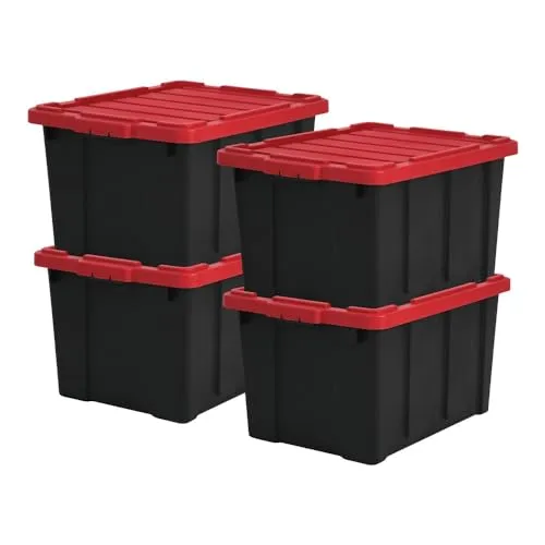 Iris Ohyama Heavy Duty Organisation Boxes, 68L, 4er-Set, Rot, Groß, Robust, Stapelbar, Aufbewahrungsbox, Für Garage, Regale, Umzug, Plastik, Utility, Werkzeugkiste, DDSKT-700