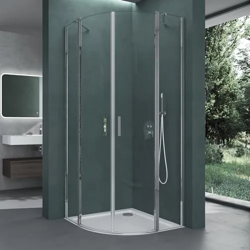 Mai & Mai Duschabtrennung Viertelkreis 80x80 cm mit 2 Drehtüren - Elegante Duschabtrennung Ravenna52 mit 6mm ESG-Sicherheitsglas und Nano-Beschichtung für einen Abperl-Effekt. Ideal für ebenerdige Montage und passend für nachträgliche Installationen.