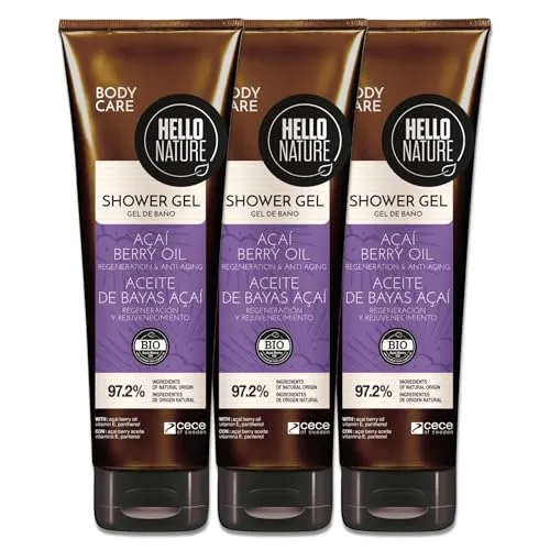 P-Beauty Naturkosmetik Duschgel mit Acai Öl - Veganes Shower Gel für Damen & Herren - Duschbad für trockene & sensible Haut feuchtigkeitsspendend, regenerierend (3x250ml)