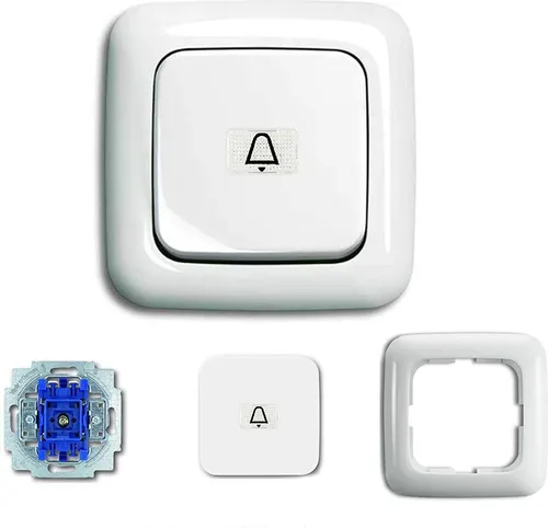 Busch Jäger beleuchtetes Klingel Komplettset mit Wippe und Glocken Symbol 2145 KI permanent beleuchtet // Wipptaster 2020 USGL + 1 fach Rahmen