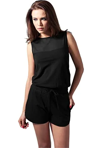 Urban Classics Damen Tech Mesh Hot Jumpsuit, Schwarz (Black 7), Größe XL - Modischer Jumpsuit für unkompliziertes Styling im Sommer, ideal für Freizeitlooks. Kombinierbar mit Sandalen oder Sneakern.