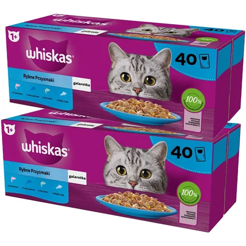 WHISKAS Portionsbeutel Jumbo Pack 1+ Fisch Auswahl in Gelee 80 x 85g - Katzenfutter mit hochwertigem Fisch in Gelee, speziell für Katzen ab 1 Jahr. Ideal für ein zufriedenes Schurren und enthält 100% hochwertige Zutaten für alle täglichen Nährstoffe.