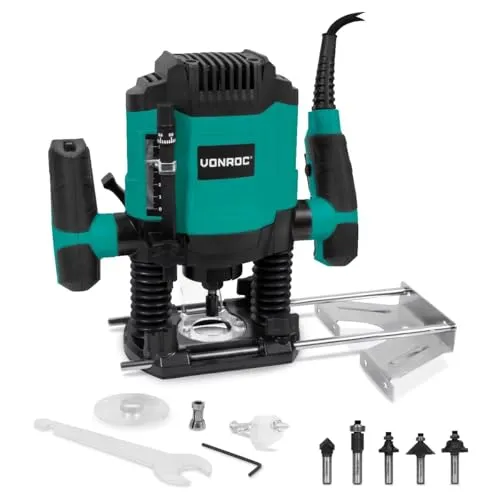 VONROC Oberfräse 1200W mit variabler Geschwindigkeit [16.000 – 30.000 U/min] Schnitttiefe [55mm] Spannfutter [6 und 8mm]