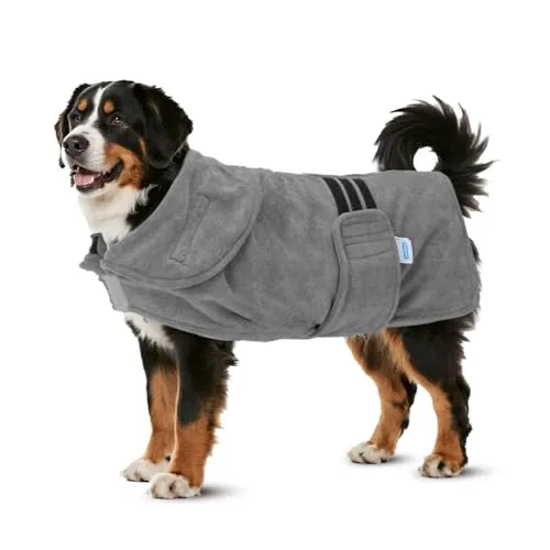 Nobleza Hundebademantel Mikrofaser mit Klettverschluss,Super saugfähig und schnell trocknend,Bademantel für alle Katzen und Hunde,Fünf Größen,Hundehandtuch Weich (XL Grau)