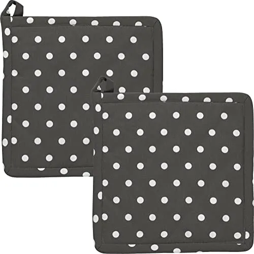 REDBEST Topflappen, Untersetzer Punkte 2er-Pack, 100% Baumwolle grau Größe 20x20 cm - hitzebeständige Wattierung, außen Robustes, glattes Gewebe (weitere Farben)