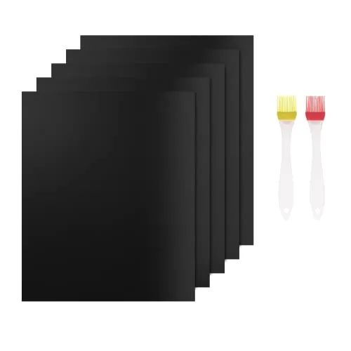 Grillmatte für Gasgrill, 5 Stück BBQ Grillmatten Antihaft Backmatte Wiederverwendbar Backpapier Grillzubehör für Holzkohle Grill, Elektro Tischgrill, Backofen, PFOA-Frei